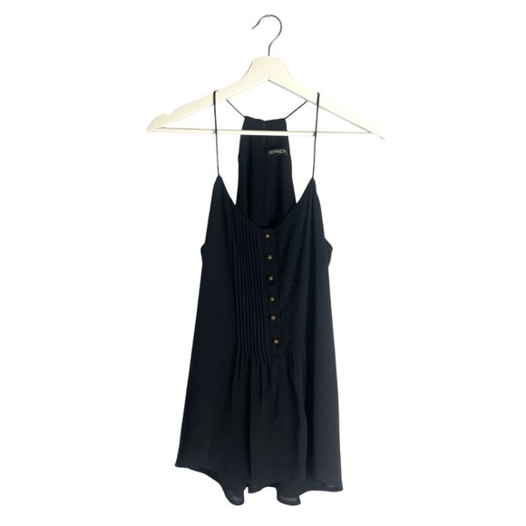 Express Black Satin Cami Tank Top with Button Details Keyhole Back Size S - Picture 8 of 8